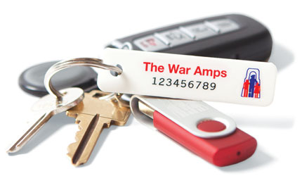 A set of keys with a War Amps key tag attached.