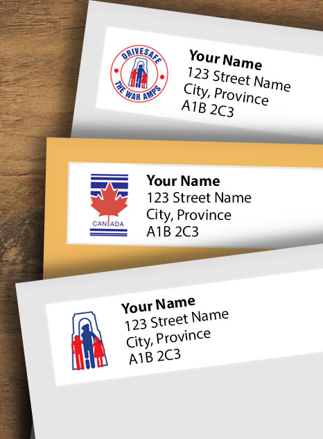 Collage of address label styles available to order.